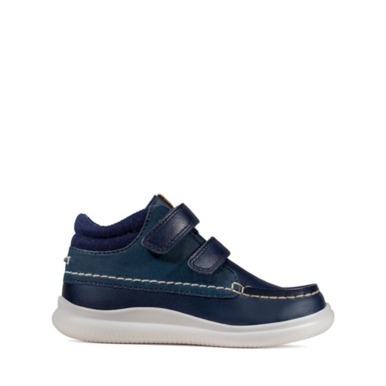 Cuero Azul Marino Clarks Crest Tuktu Niño Cuero Azul Marino