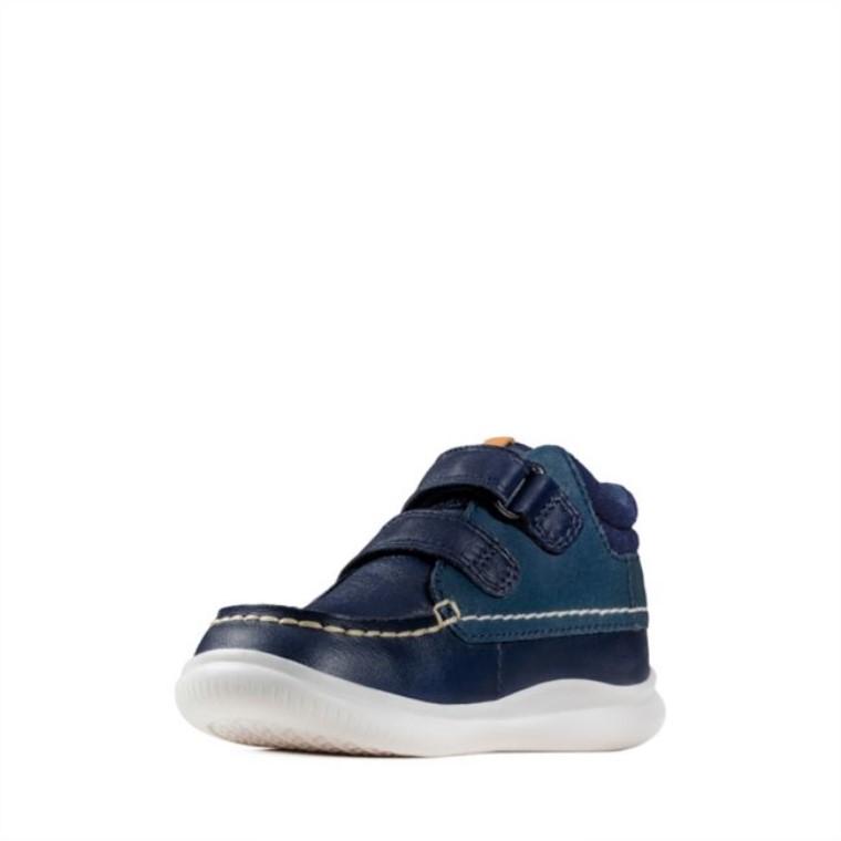 Cuero Azul Marino Clarks Crest Tuktu Niño Cuero Azul Marino