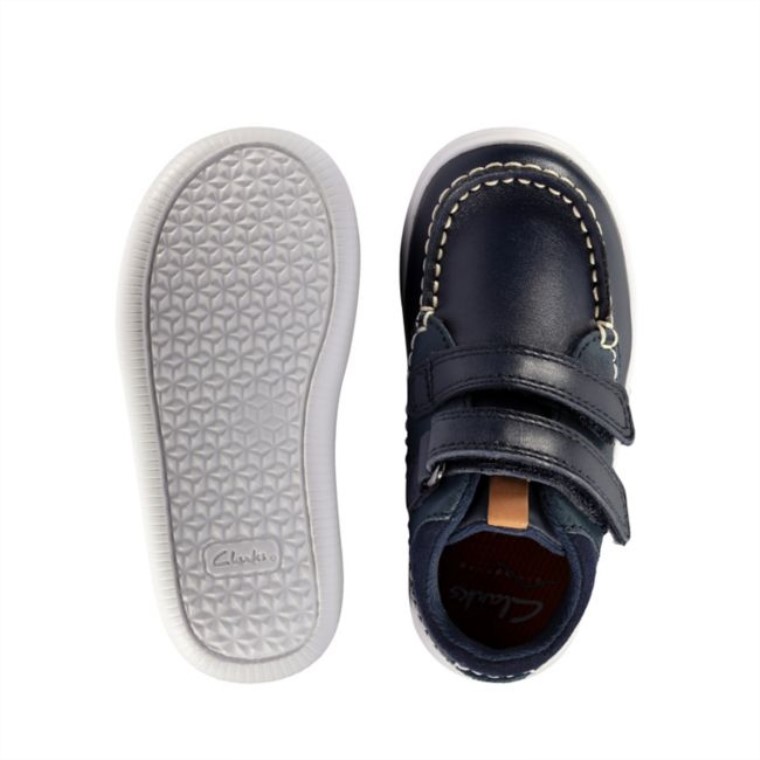 Cuero Azul Marino Clarks Crest Tuktu Niño Cuero Azul Marino