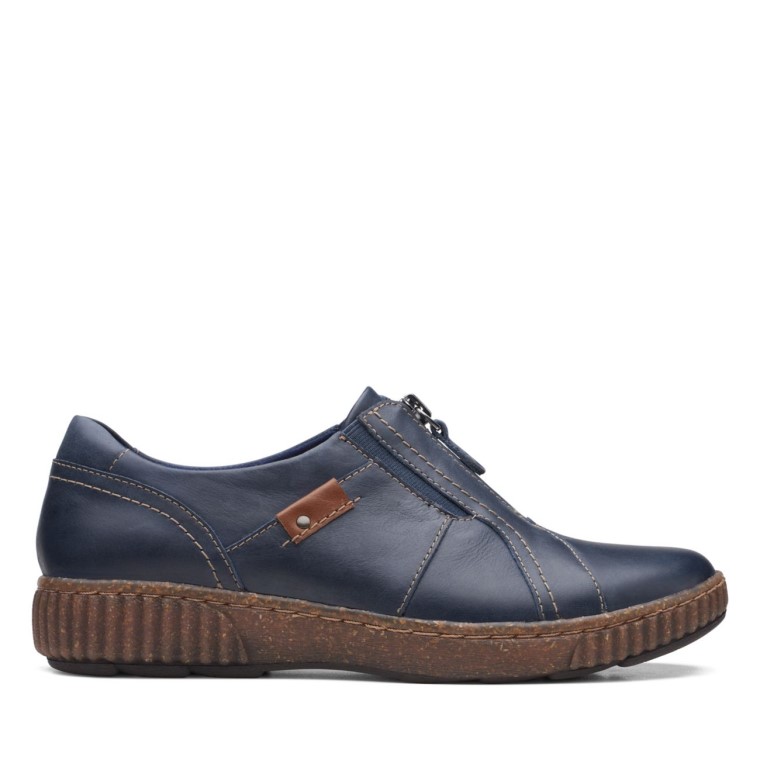 Cuero Azul Marino Cremallera Magnolia Clarks Cuero Azul Marino
