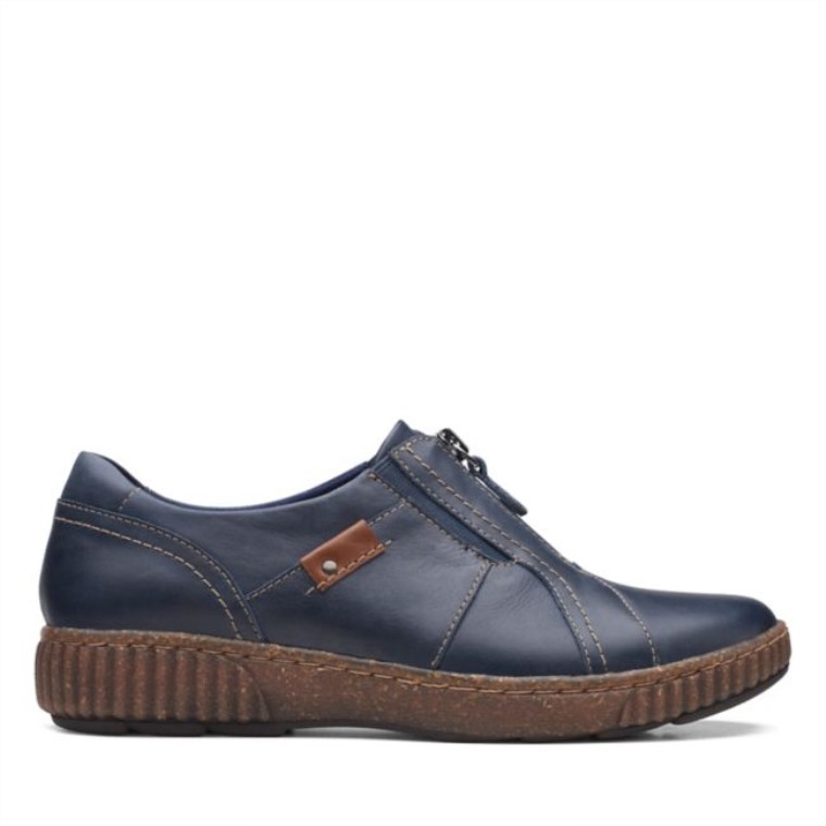 Cuero Azul Marino Cremallera Magnolia Clarks Cuero Azul Marino