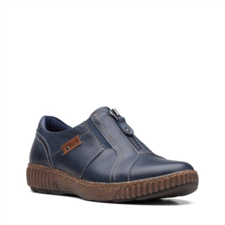 Cuero Azul Marino Cremallera Magnolia Clarks Cuero Azul Marino
