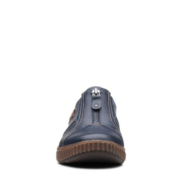 Cuero Azul Marino Cremallera Magnolia Clarks Cuero Azul Marino