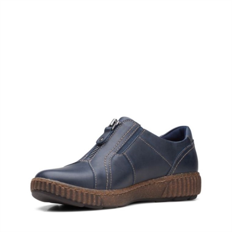 Cuero Azul Marino Cremallera Magnolia Clarks Cuero Azul Marino