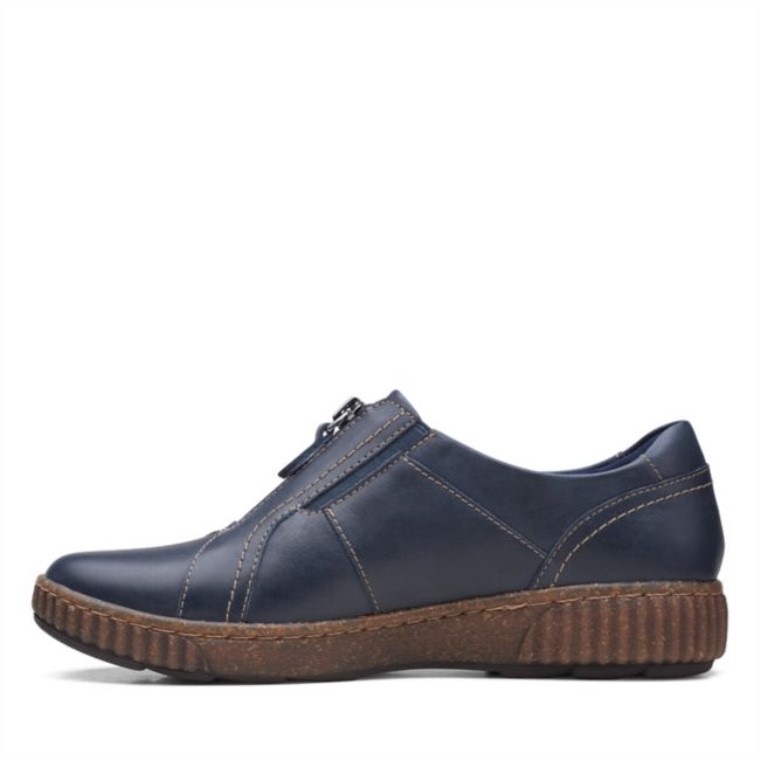 Cuero Azul Marino Cremallera Magnolia Clarks Cuero Azul Marino