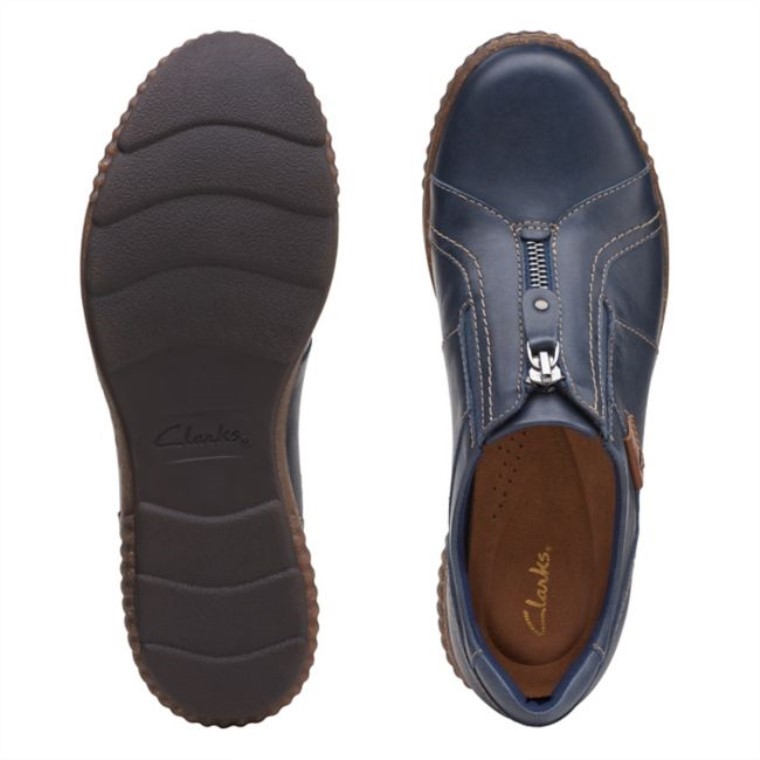 Cuero Azul Marino Cremallera Magnolia Clarks Cuero Azul Marino