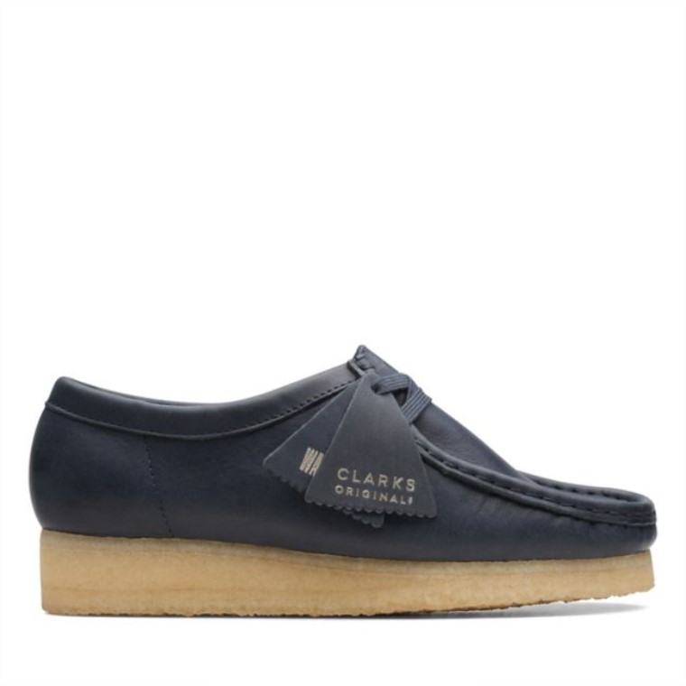 Azul Marino Cuero Clarks Wallabee