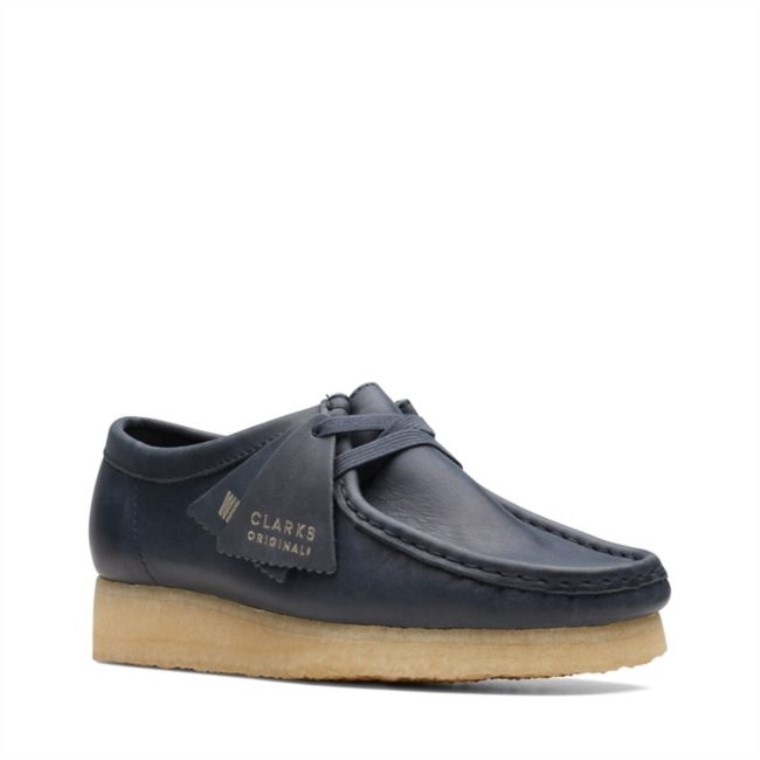 Azul Marino Cuero Clarks Wallabee