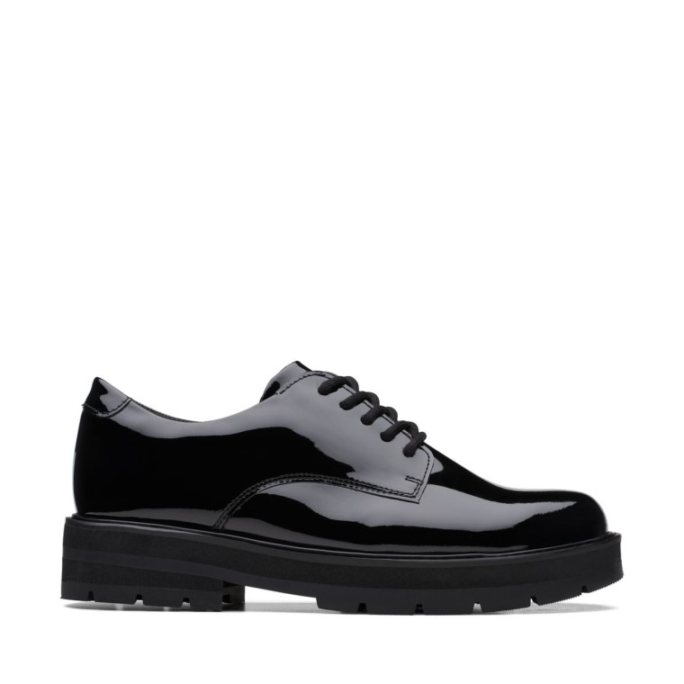Encaje De Praga Juvenil Charol Negro Charol Negro Clarks