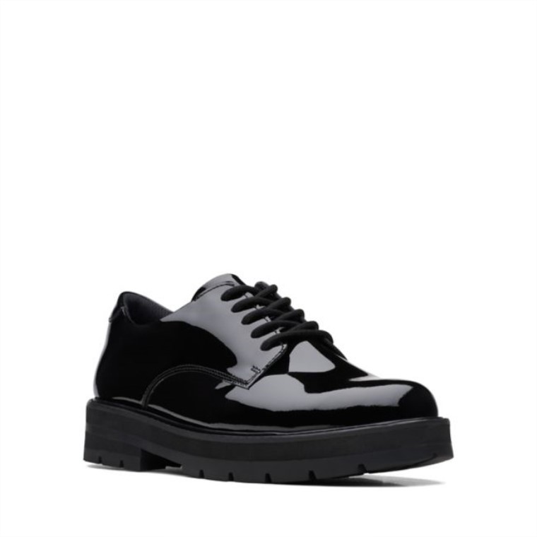 Encaje De Praga Juvenil Charol Negro Charol Negro Clarks