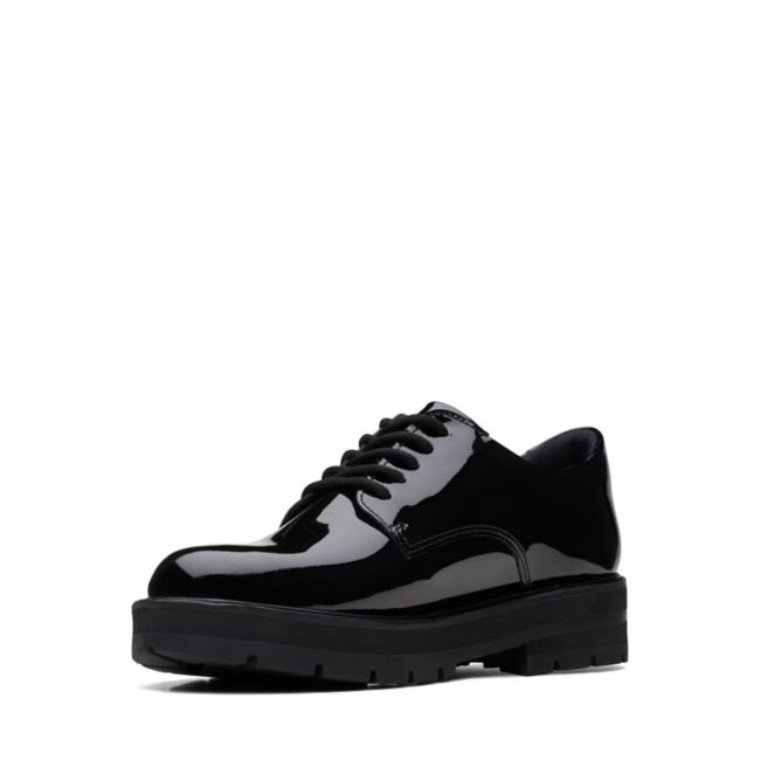 Encaje De Praga Juvenil Charol Negro Charol Negro Clarks