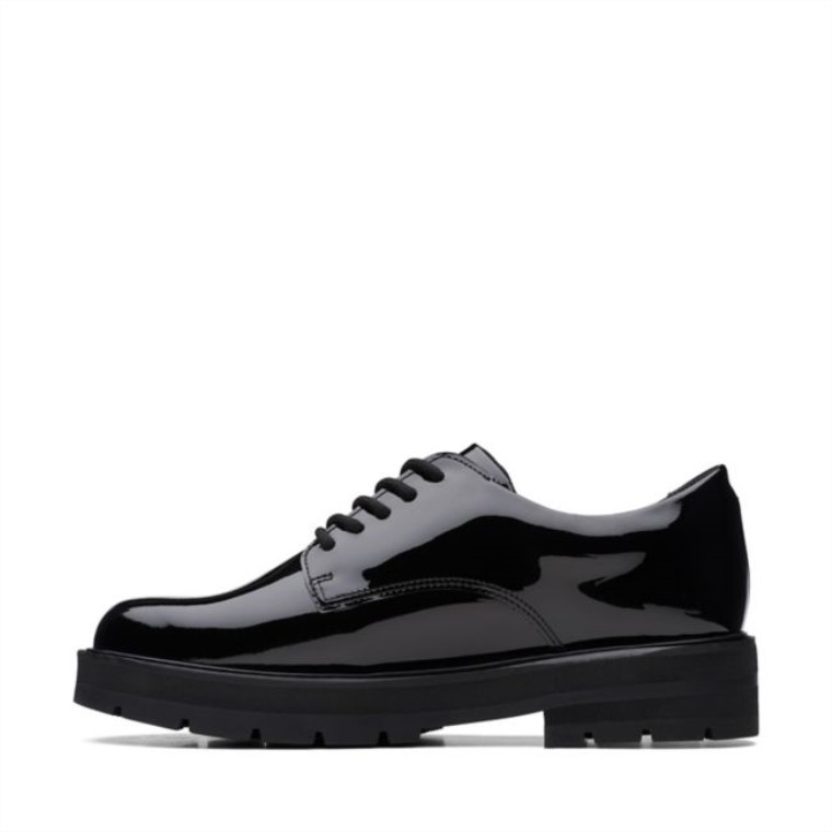Encaje De Praga Juvenil Charol Negro Charol Negro Clarks