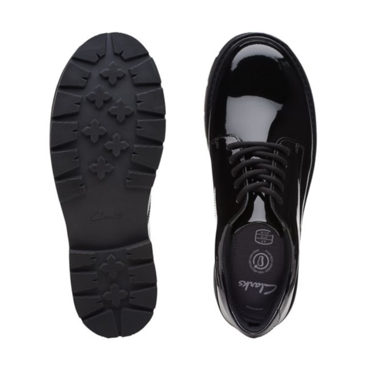 Encaje De Praga Juvenil Charol Negro Charol Negro Clarks