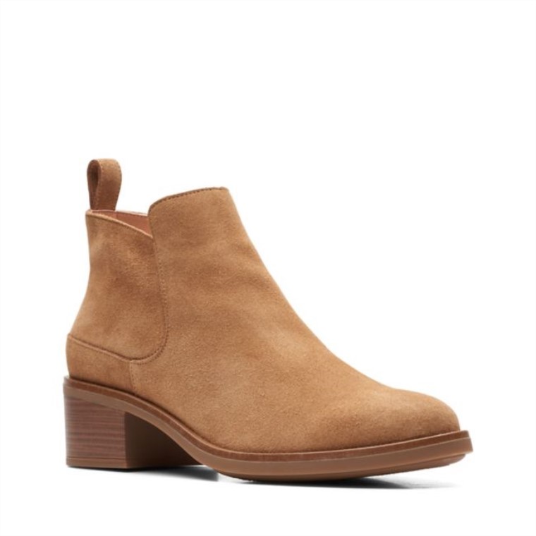 Tan Suede Clarks Memi Zip Tan Suede