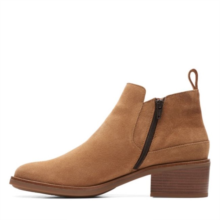 Tan Suede Clarks Memi Zip Tan Suede
