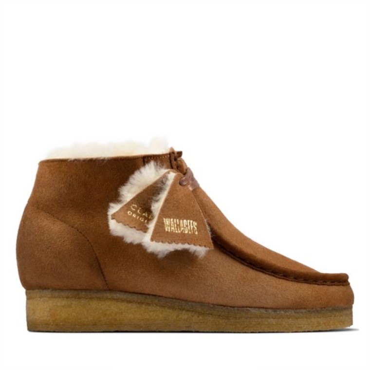 Bota Wallabee De Cuero Marrón Clarks Con Forro De Cuero Tostado
