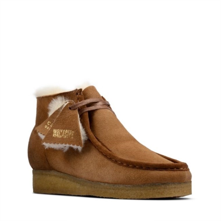 Bota Wallabee De Cuero Marrón Clarks Con Forro De Cuero Tostado
