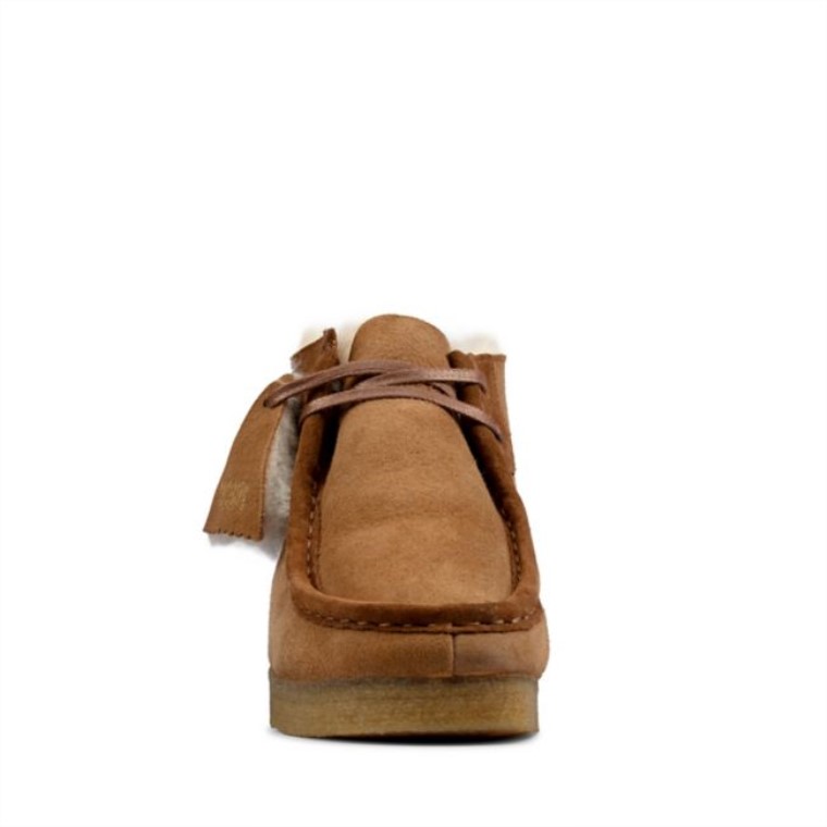 Bota Wallabee De Cuero Marrón Clarks Con Forro De Cuero Tostado