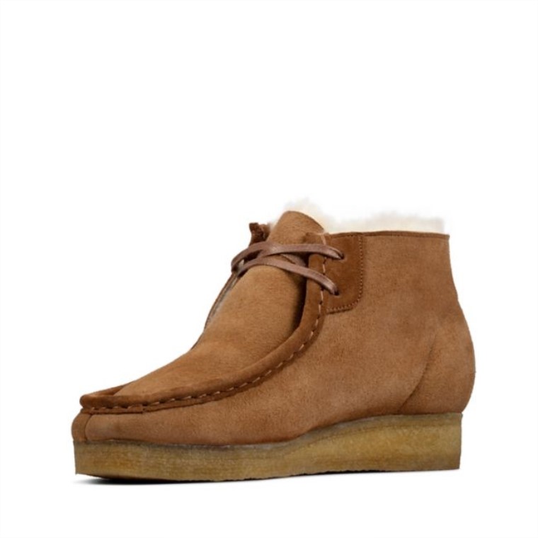 Bota Wallabee De Cuero Marrón Clarks Con Forro De Cuero Tostado