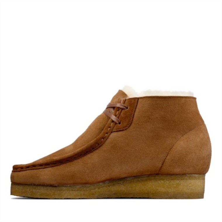 Bota Wallabee De Cuero Marrón Clarks Con Forro De Cuero Tostado