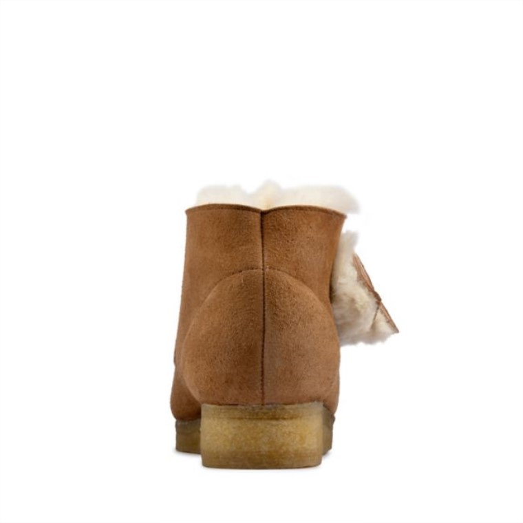 Bota Wallabee De Cuero Marrón Clarks Con Forro De Cuero Tostado