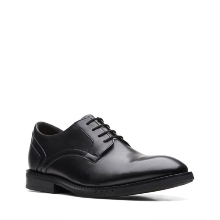 Un Hugh Encaje Cuero Negro Cuero Negro Clarks