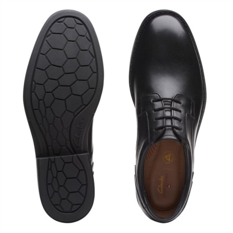 Un Hugh Encaje Cuero Negro Cuero Negro Clarks