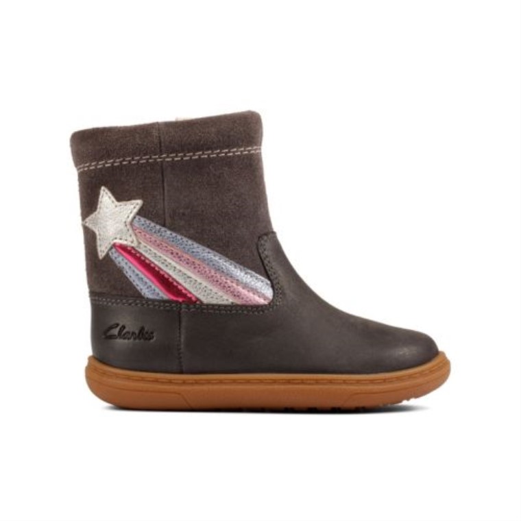 Cuero Gris Oscuro Clarks Flash Shine Inf G Fit