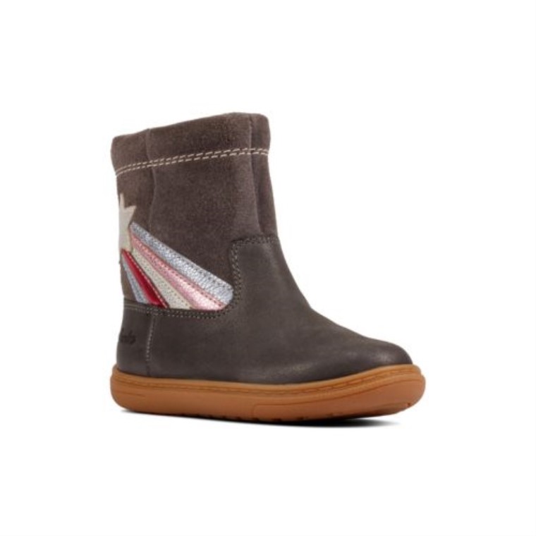 Cuero Gris Oscuro Clarks Flash Shine Inf G Fit