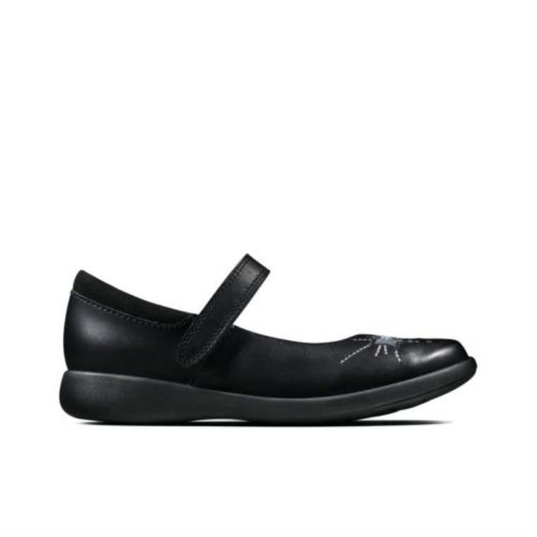 Grabado Chispa Jnr G Ajuste Clarks Cuero Negro