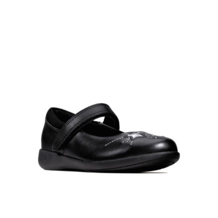Grabado Chispa Jnr G Ajuste Clarks Cuero Negro