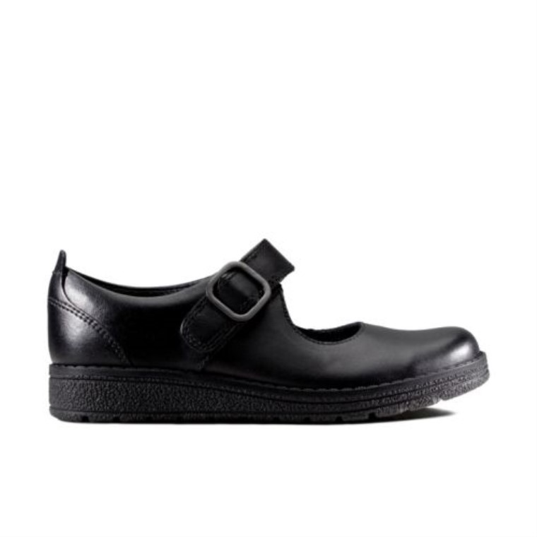 Mendip Stitch Jnr F Fit Cuero Negro Clarks