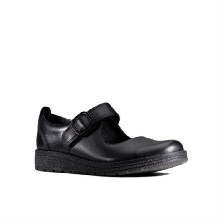 Mendip Stitch Jnr F Fit Cuero Negro Clarks