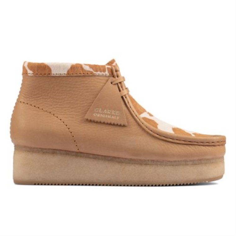 Cuña Wallabee Clarks Bronceado Estampado De Vaca