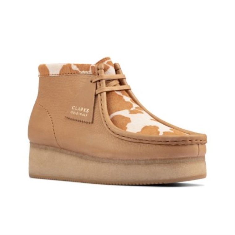 Cuña Wallabee Clarks Bronceado Estampado De Vaca