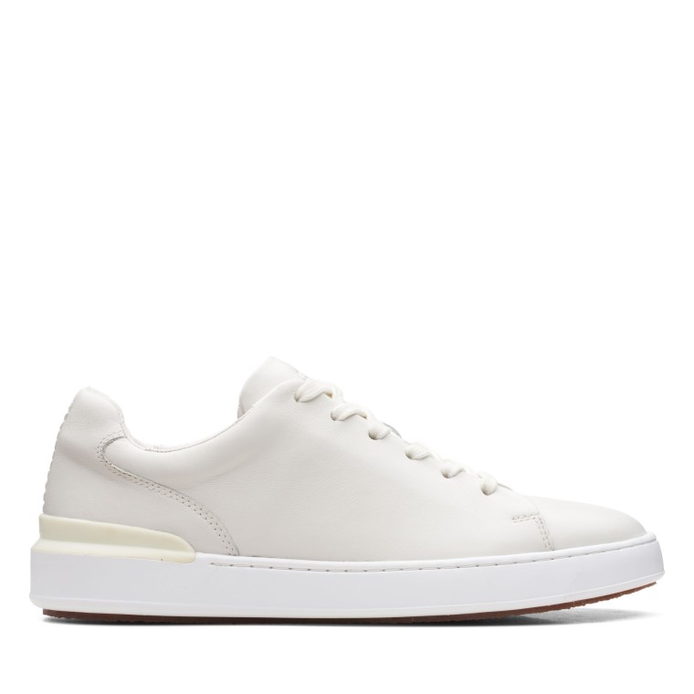 Cuero Blanco Clarks Court Lite Encaje